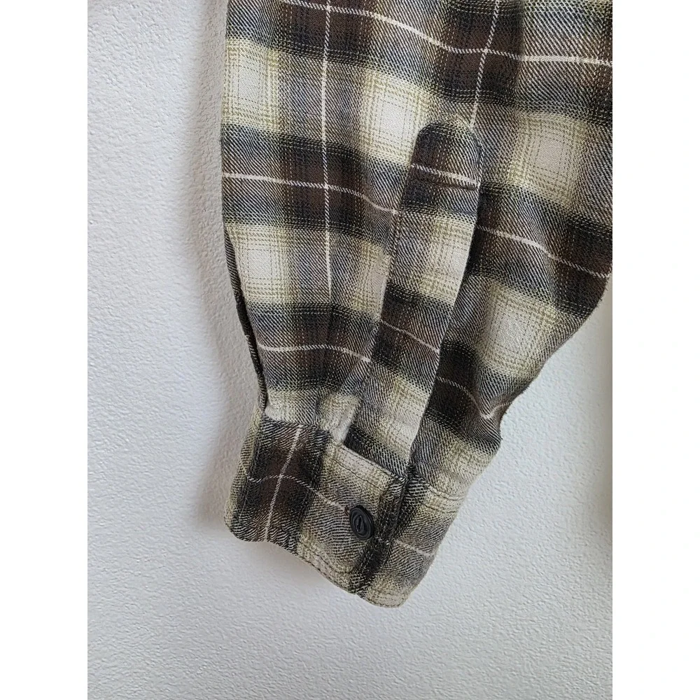 Levis Shirt Mens Large Brown Beige Plaid Button Up Flannel Western Workwear Warm